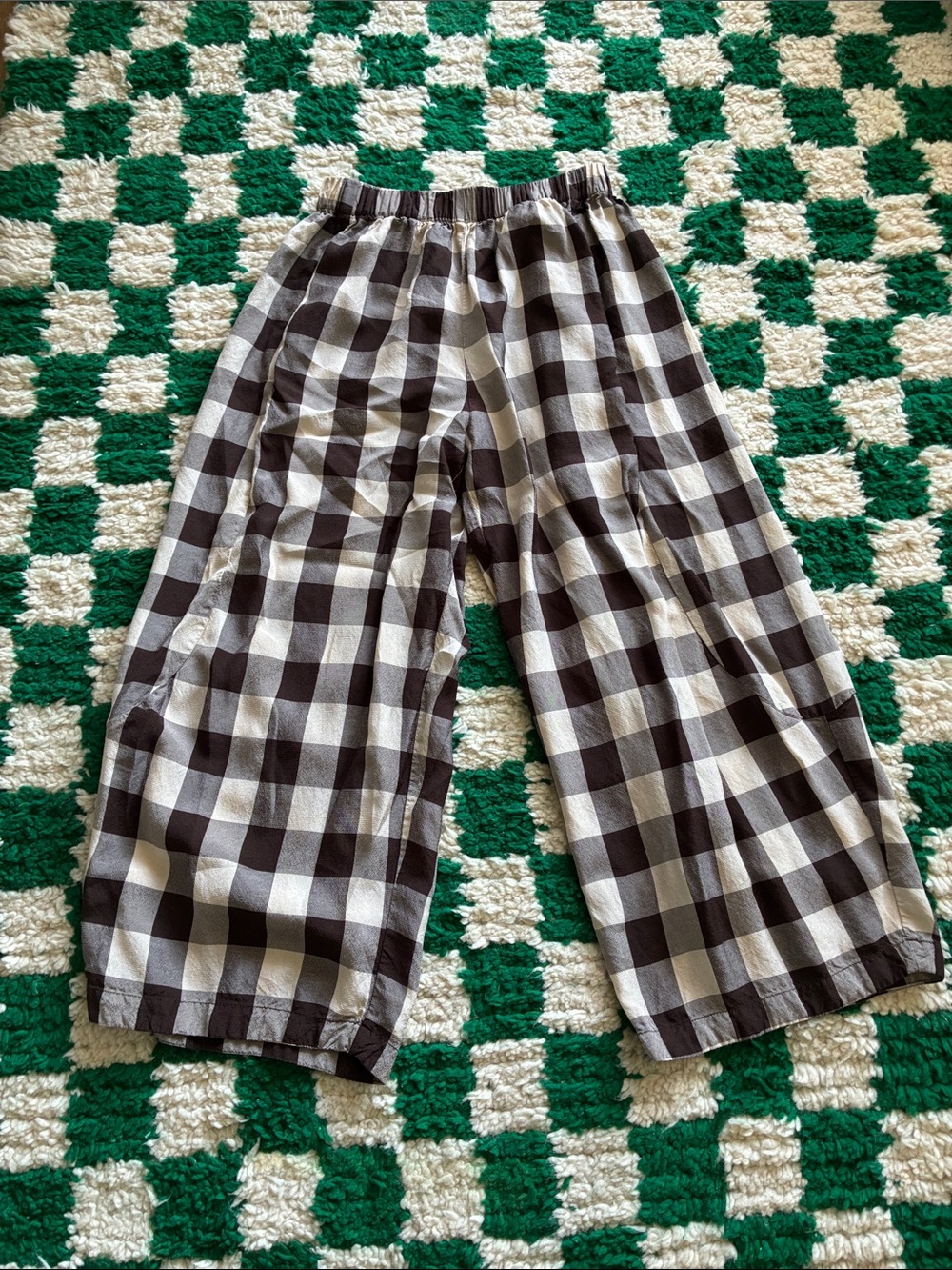 Brown  and  cream Gingham Wide-Leg  Bottoms Pants